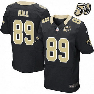 Men’s New Orleans Saints #89 Josh Hill Black 50th Season Patch Stitched NFL Nike Elite Jersey