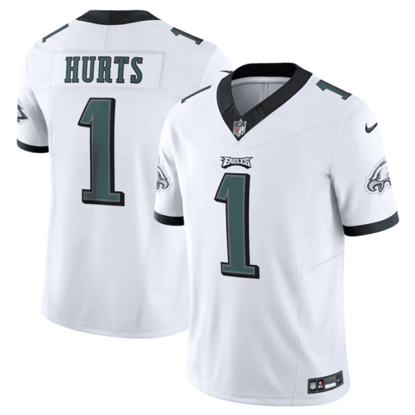 Men’s Philadelphia Eagles #1 Jalen Hurts White 2023 F.U.S.E. Vapor Untouchable Limited Stitched Football Jersey