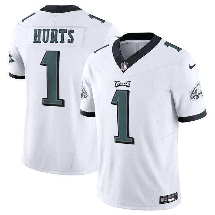 Men’s Philadelphia Eagles #1 Jalen Hurts White 2023 F.U.S.E. Vapor Untouchable Limited Stitched Football Jersey