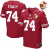 Men’s San Francisco 49ers #74 Joe Staley Scarlet Red 70th Anniversary Patch Stitched NFL Nike Elite Jersey