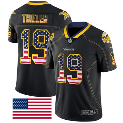 Nike Minnesota Vikings #19 Adam Thielen Black Men’s Stitched NFL Limited Rush USA Flag Jersey