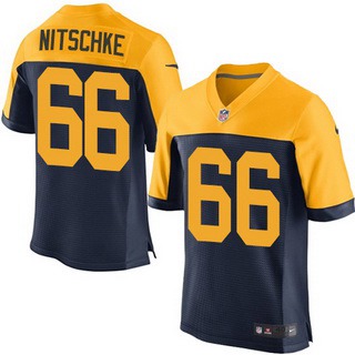 Men’s Green Bay Packers #66 Ray Nitschke Navy Blue Gold Retired Player NFL Nike Elite Jersey