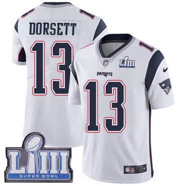 #13 Limited Phillip Dorsett White Nike NFL Road Men’s Jersey New England Patriots Vapor Untouchable Super Bowl LIII Bound