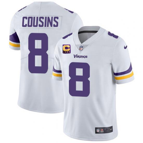 Men’s Minnesota Vikings 2022 #8 Kirk Cousins White With 4-Star C Patch Vapor Untouchable Limited Stitched NFL Jersey