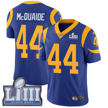 #44 Limited Jacob McQuaide Royal Blue Nike NFL Alternate Men’s Jersey Los Angeles Rams Vapor Untouchable Super Bowl LIII Bound