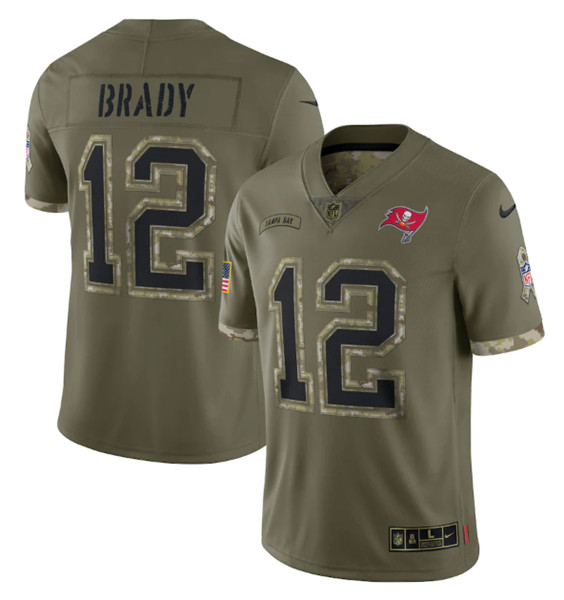 Men’s Tampa Bay Buccaneers #12 Tom Brady 2022 Olive Salute To Service Limited Stitched Jersey