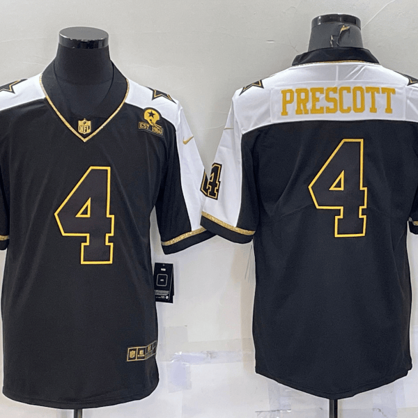 Men’s Dallas Cowboys #4 Dak Prescott Black Gold Thanksgiving With Patch Stitched Jersey