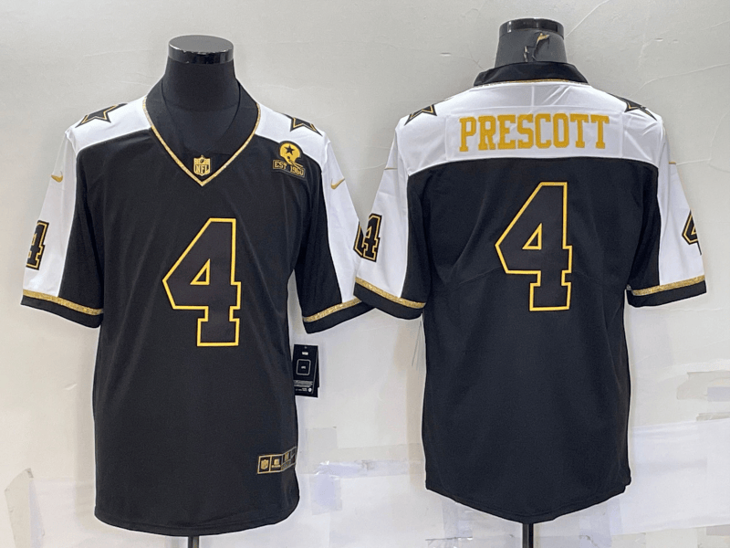 Men’s Dallas Cowboys #4 Dak Prescott Black Gold Thanksgiving With Patch Stitched Jersey