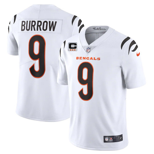 Men’s Cincinnati Bengals 2022 #9 Joe Burrow White With 3-star C Patch Vapor Limited Stitched NFL Jersey