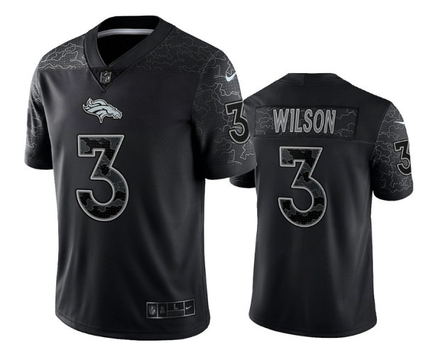 Men’s Denver Broncos #3 Russell Wilson Black Reflective Limited Stitched Football Jersey