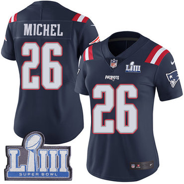 #26 Limited Sony Michel Navy Blue Nike NFL Women’s Jersey New England Patriots Rush Vapor Untouchable Super Bowl LIII Bound