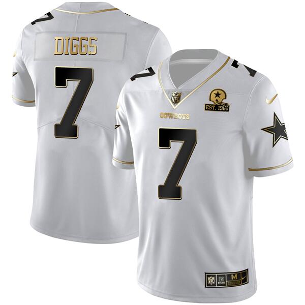 Men’s Dallas Cowboys #7 Trevon Diggs White Golden Edition With 1960 Patch Limited Stitched Jersey