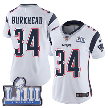 #34 Limited Rex Burkhead White Nike NFL Road Women’s Jersey New England Patriots Vapor Untouchable Super Bowl LIII Bound