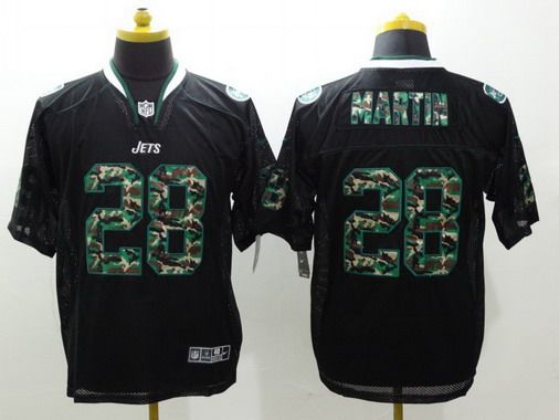 Men’s New York Jets #28 Curtis Martin Black With Camo Fashion NFL Nike Elite Jersey