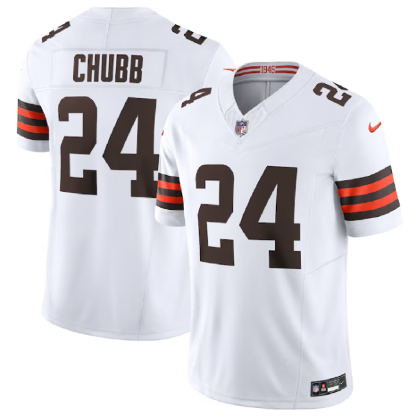 Men’s Cleveland Browns #24 Nick Chubb White 2023 F.U.S.E. Vapor Untouchable Limited Football Stitched Jersey