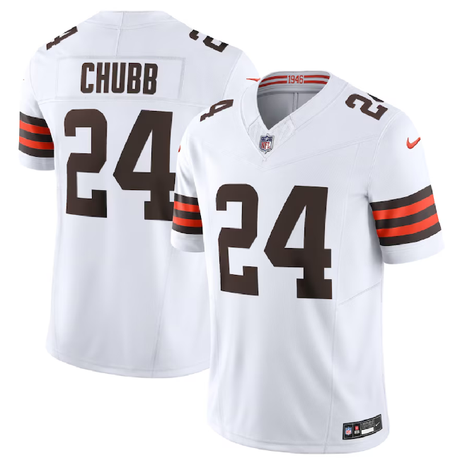 Men’s Cleveland Browns #24 Nick Chubb White 2023 F.U.S.E. Vapor Untouchable Limited Football Stitched Jersey