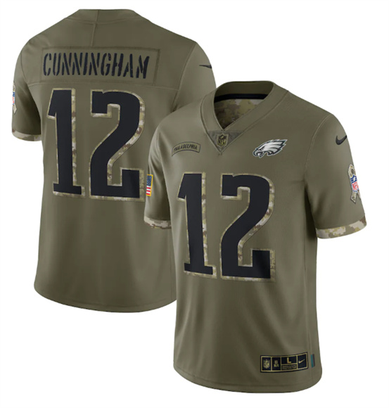 Men’s Philadelphia Eagles #12 Randall Cunningham 2022 Olive Salute To Service Limited Stitched Jersey