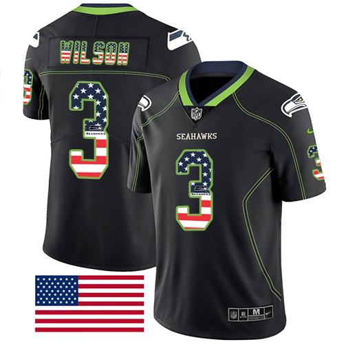 Nike Seahawks #3 Russell Wilson Black Men’s Stitched NFL Limited Rush USA Flag Jersey
