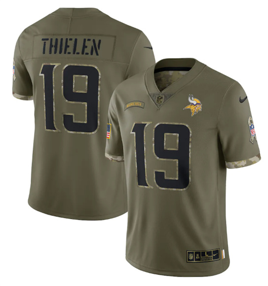 Men’s Minnesota Vikings #19 Adam Thielen 2022 Olive Salute To Service Limited Stitched Jersey