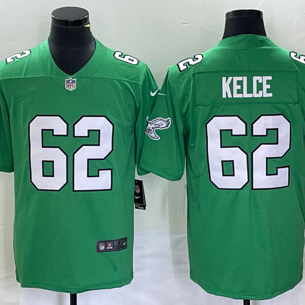 Men’s Philadelphia Eagles #62 Jason Kelce Green 2023 Vapor Limited Throwback Jersey