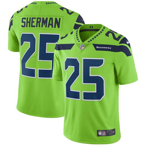 Nike Seattle Seahawks #25 Richard Sherman Green Men’s Stitched NFL Limited Rush Jersey
