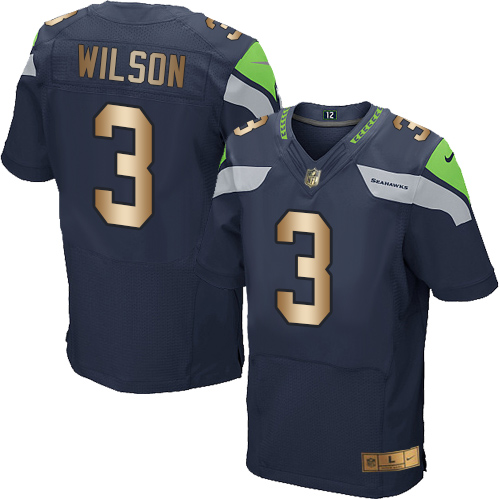 Nike Seahawks #3 Russell Wilson Steel Blue Team Color Men’s Stitched NFL Elite Gold Jersey