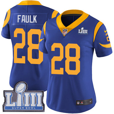 #28 Limited Marshall Faulk Royal Blue Nike NFL Alternate Women’s Jersey Los Angeles Rams Vapor Untouchable Super Bowl LIII Bound