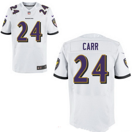 Men’s Baltimore Ravens #24 Brandon Carr White Road Stitched NFL Nike Elite Jersey