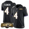 Men’s Baltimore Ravens #4 Zay Flowers Black 2023 F.U.S.E. AFC North Champions Vapor Limited Football Stitched Jersey