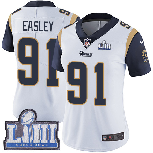 #91 Limited Dominique Easley White Nike NFL Road Women’s Jersey Los Angeles Rams Vapor Untouchable Super Bowl LIII Bound