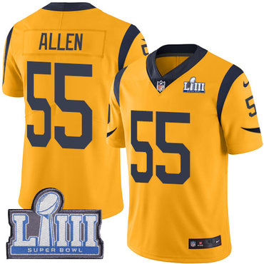 #55 Limited Brian Allen Gold Nike NFL Men’s Jersey Los Angeles Rams Rush Vapor Untouchable Super Bowl LIII Bound