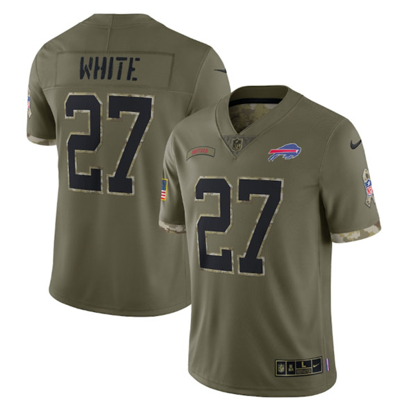 Men’s Buffalo Bills #27 Tre’Davious White 2022 Olive Salute To Service Limited Stitched Jersey