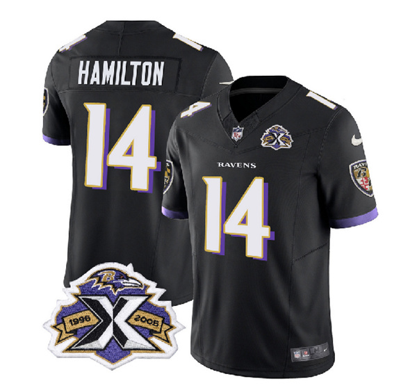Men’s Baltimore Ravens #14 Kyle Hamilton Black 2023 F.U.S.E With Patch Throwback Vapor Limited Stitched Jersey