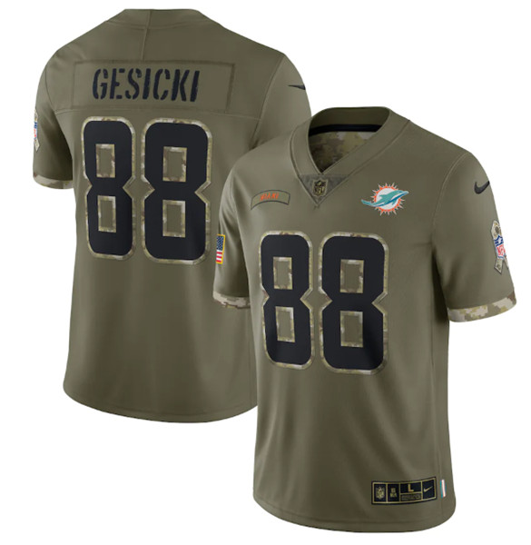 Men’s Miami Dolphins #88 Mike Gesicki 2022 Olive Salute To Service Limited Stitched Jersey