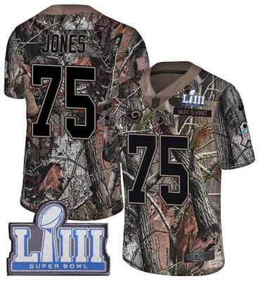 #75 Limited Deacon Jones Camo Nike NFL Men’s Jersey Los Angeles Rams Rush Realtree Super Bowl LIII Bound