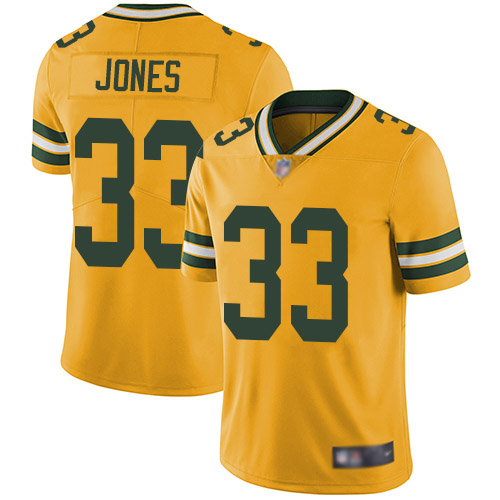 Men’s Green Bay Packers #33 Aaron Jones Gold Limited Rush Vapor Untouchable Jersey