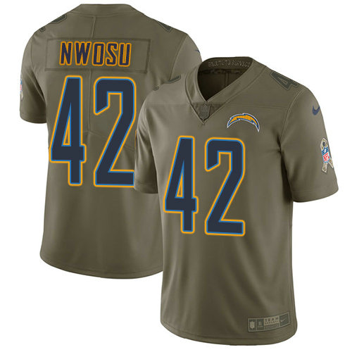 Men’s Nike Los Angeles Chargers #42 Uchenna Nwosu Olive Stitched NFL Limited 2017 Salute To Service Jersey