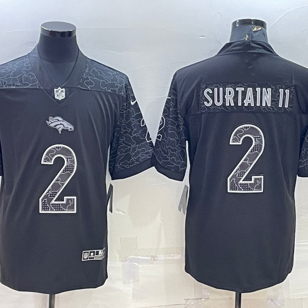 Men’s Denver Broncos #2 Patrick Surtain II Black Reflective Limited Stitched Football Jersey