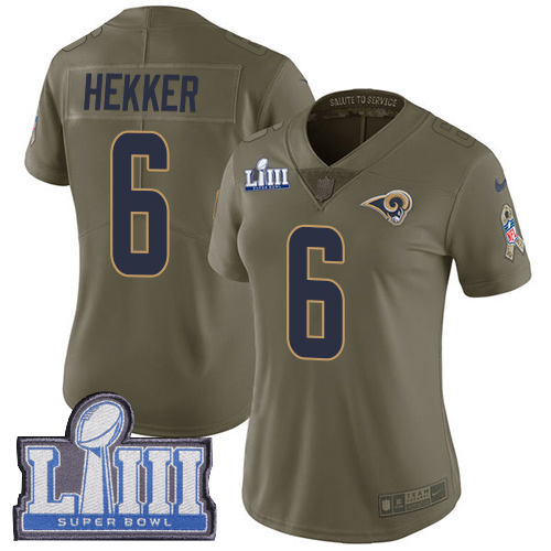 Women’s Los Angeles Rams #6 Johnny Hekker Olive Nike NFL 2017 Salute to Service Super Bowl LIII Bound Limited Jersey