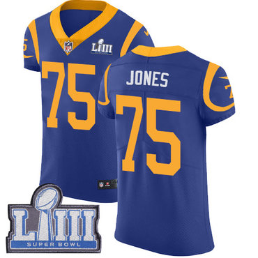 #75 Elite Deacon Jones Royal Blue Nike NFL Alternate Men’s Jersey Los Angeles Rams Vapor Untouchable Super Bowl LIII Bound