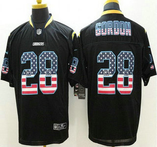 Men’s San Diego Chargers #28 Melvin Gordon Black USA Flag Fashion NFL Nike Elite Jersey