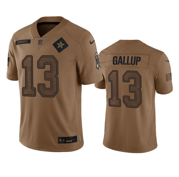 Men’s Dallas Cowboys #13 Michael Gallup 2023 Brown Salute To Service Limited Football Stitched Jersey