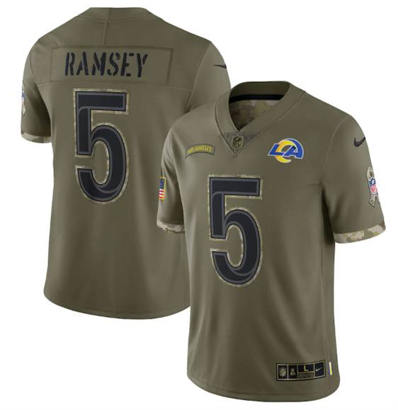 Men’s Los Angeles Rams #5 Jalen Ramsey 2022 Olive Salute To Service Limited Stitched Jersey
