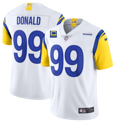 Men’s Los Angeles Rams 2022 #99 Aaron Donald White With 4-star C Patch Stitched NFL Jersey