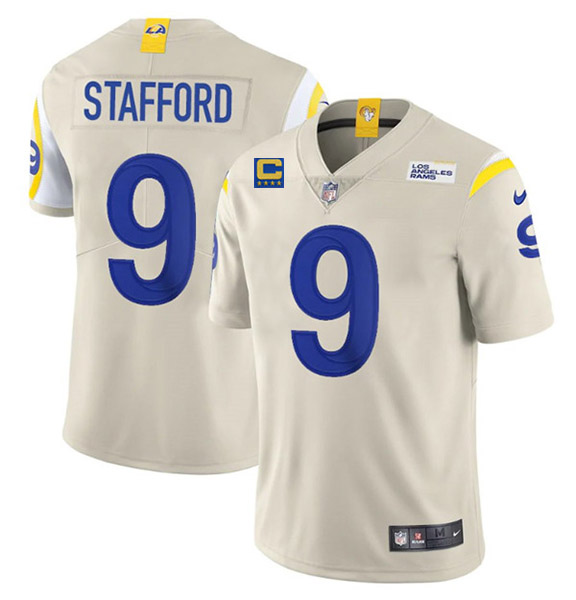 Men’s Los Angeles Rams 2022 #9 Matthew Stafford Bone White With 4-star C Patch Stitched NFL Jersey