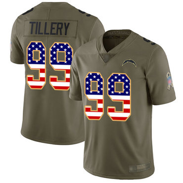 Chargers #99 Jerry Tillery Olive USA Flag Men’s Stitched Football Limited 2017 Salute To Service Jersey