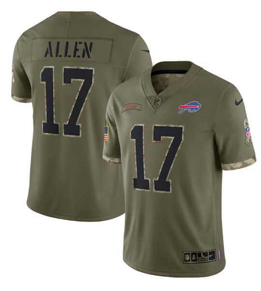 Men’s Buffalo Bills #17 Josh Allen 2022 Olive Salute To Service Limited Stitched Jersey