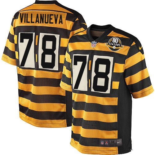 Nike Pittsburgh Steelers #78 Alejandro Villanueva Yellow Black Alternate Men’s Stitched NFL 80TH Throwback Elite Jersey