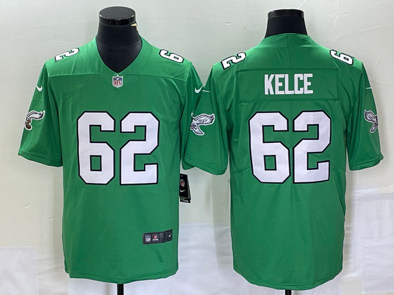 Men’s Philadelphia Eagles #62 Jason Kelce Green 2023 Vapor Limited Throwback Jersey