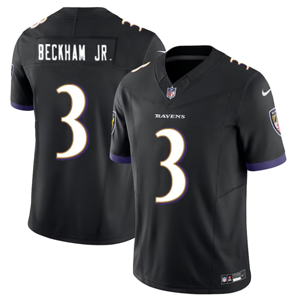 Men’s Baltimore Ravens #3 Odell Beckham Jr. Black 2023 F.U.S.E. Vapor Untouchable Stitched Jersey